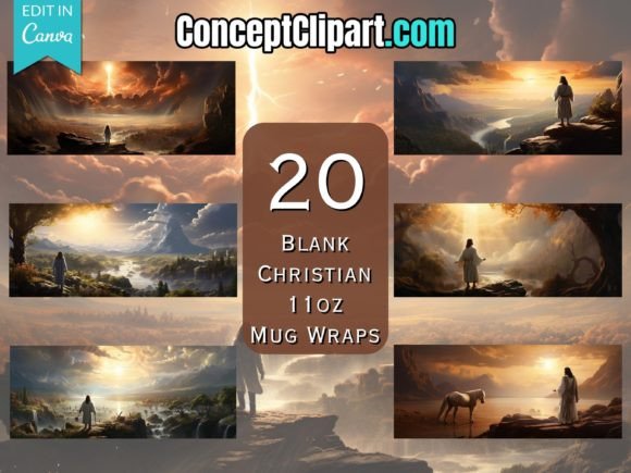 20 X Christian Editable 11oz Mug Wraps and Print Templates