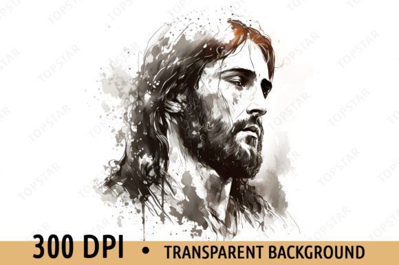 Jesus Christ Face Portrait PNG Sketch and Illustrations