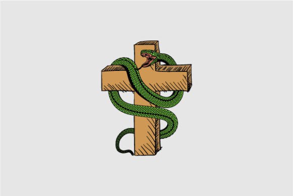 Jesus Christian Cross with Green Snake